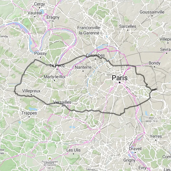 Map miniature of "Nogent-sur-Marne to Versailles detour" cycling inspiration in Ile-de-France, France. Generated by Tarmacs.app cycling route planner