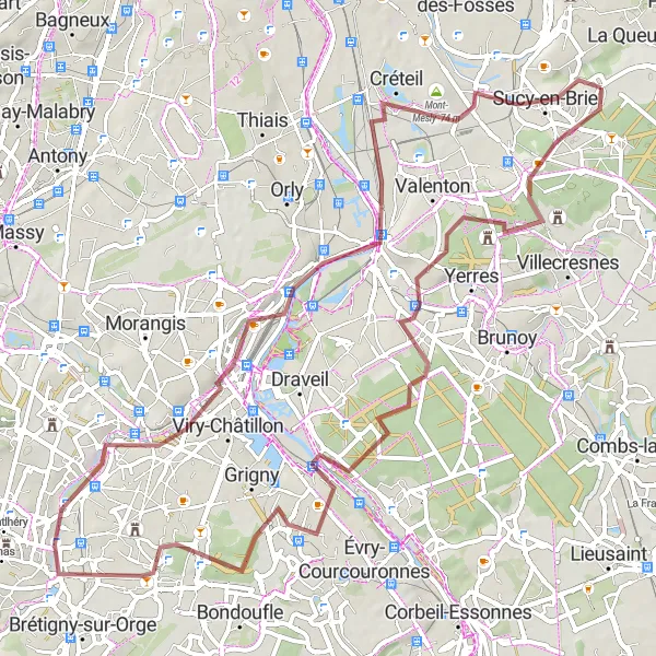 Map miniature of "Gravel Adventure: From Montgeron to Ormesson-sur-Marne" cycling inspiration in Ile-de-France, France. Generated by Tarmacs.app cycling route planner