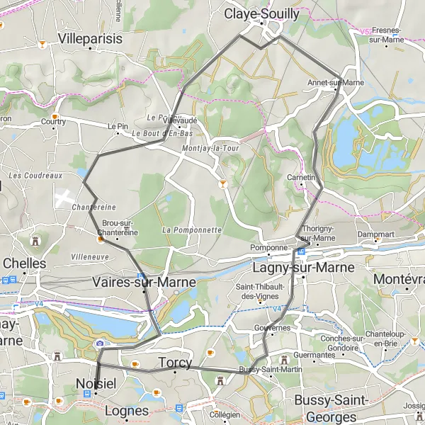 Map miniature of "Exploring Seine-et-Marne by Road Bike" cycling inspiration in Ile-de-France, France. Generated by Tarmacs.app cycling route planner