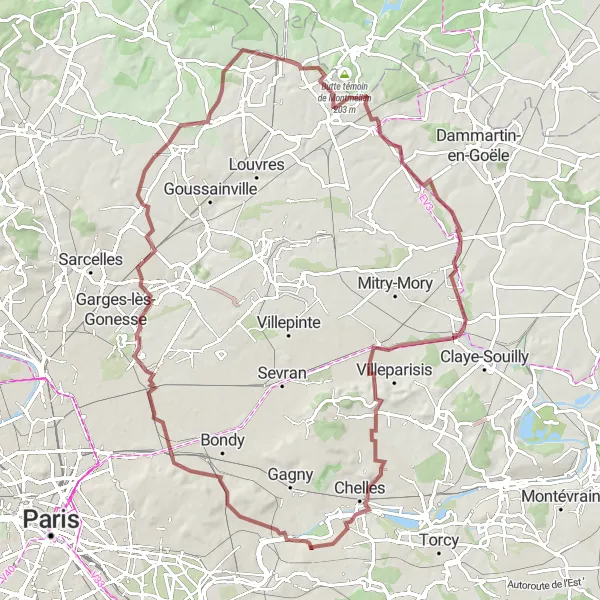 Miniature de la carte de l'inspiration cycliste "Parcours des Vignobles" dans la Ile-de-France, France. Générée par le planificateur d'itinéraire cycliste Tarmacs.app