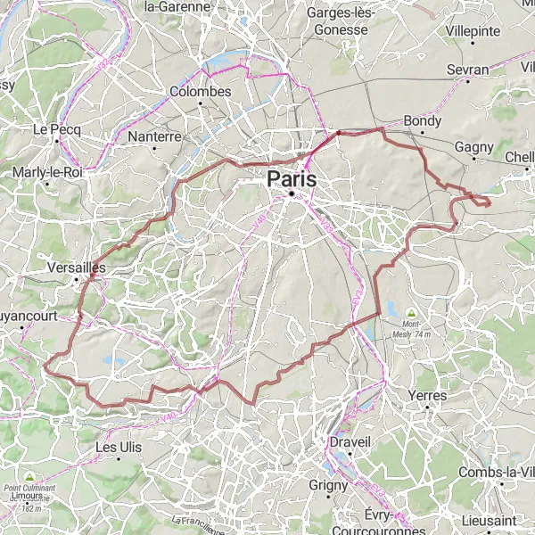 Map miniature of "Gravel Route 1" cycling inspiration in Ile-de-France, France. Generated by Tarmacs.app cycling route planner