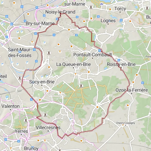Miniature de la carte de l'inspiration cycliste "Aventure gravel entre Noisy-le-Grand et Bry-sur-Marne" dans la Ile-de-France, France. Générée par le planificateur d'itinéraire cycliste Tarmacs.app