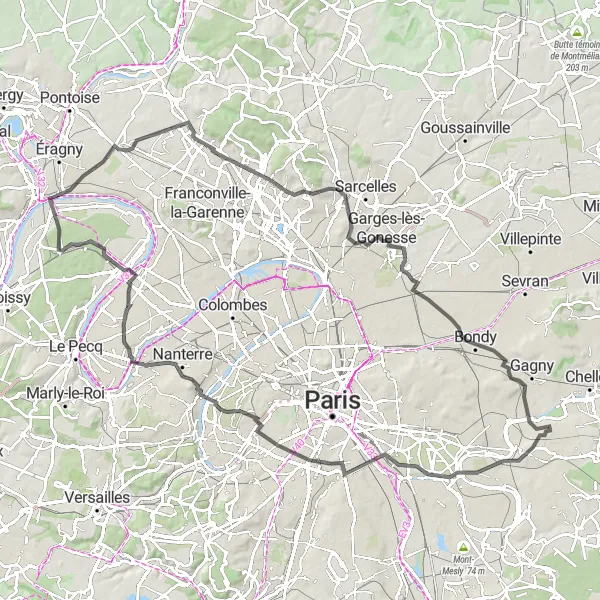Map miniature of "Road to Temples and Observatories" cycling inspiration in Ile-de-France, France. Generated by Tarmacs.app cycling route planner