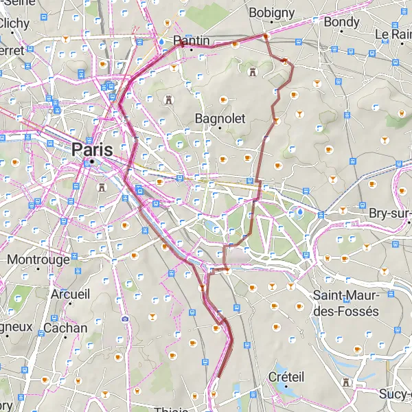 Miniature de la carte de l'inspiration cycliste "Le Circuit Gravel de Vincennes" dans la Ile-de-France, France. Générée par le planificateur d'itinéraire cycliste Tarmacs.app