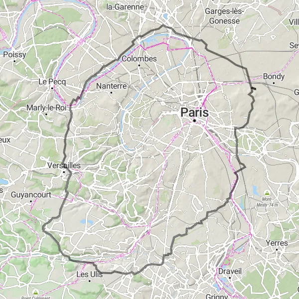 Miniature de la carte de l'inspiration cycliste "Parcours Route des Palaces" dans la Ile-de-France, France. Générée par le planificateur d'itinéraire cycliste Tarmacs.app
