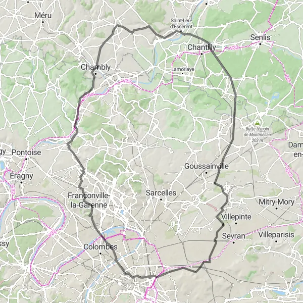Map miniature of "Discovering the Hills of Ile-de-France" cycling inspiration in Ile-de-France, France. Generated by Tarmacs.app cycling route planner