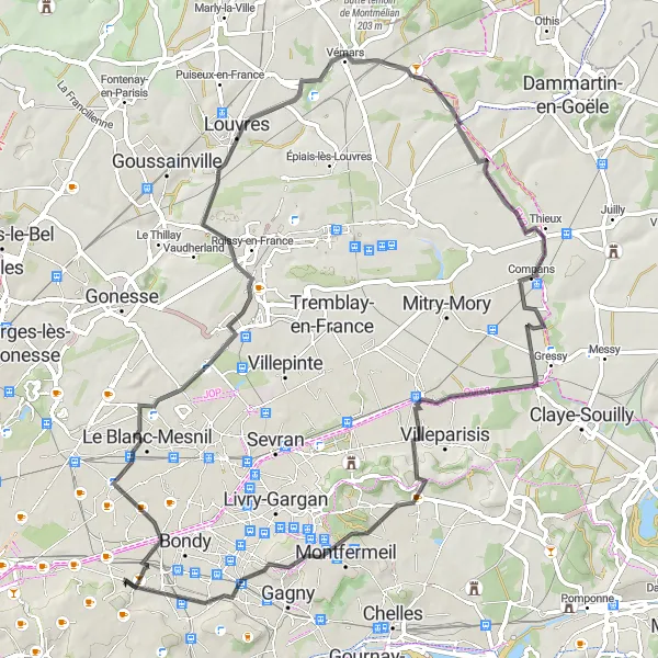 Map miniature of "Road Heritage Tour" cycling inspiration in Ile-de-France, France. Generated by Tarmacs.app cycling route planner