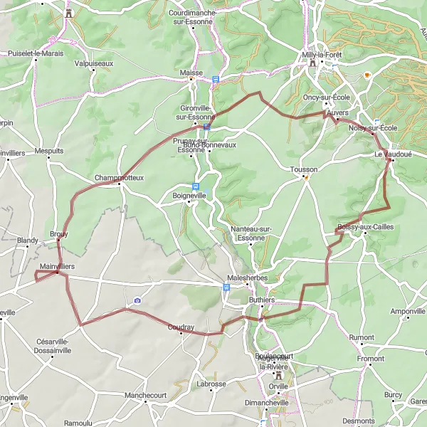 Miniature de la carte de l'inspiration cycliste "Parcours Historique de Gironville" dans la Ile-de-France, France. Générée par le planificateur d'itinéraire cycliste Tarmacs.app