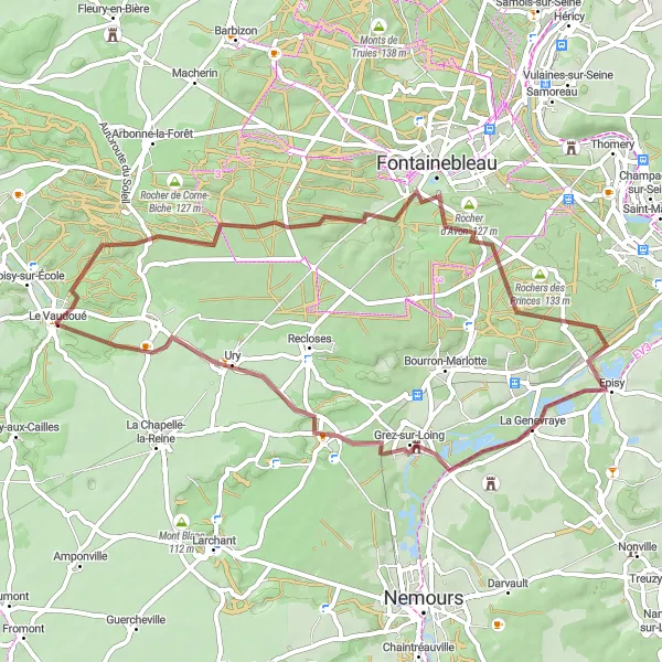 Miniature de la carte de l'inspiration cycliste "Parcours gravel vers La Genevraye" dans la Ile-de-France, France. Générée par le planificateur d'itinéraire cycliste Tarmacs.app