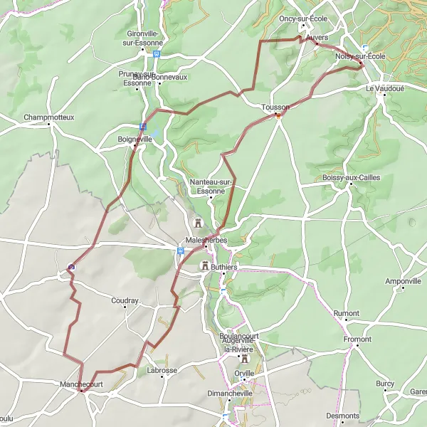 Map miniature of "Tranquil Gravel Ride through Charming Villages" cycling inspiration in Ile-de-France, France. Generated by Tarmacs.app cycling route planner