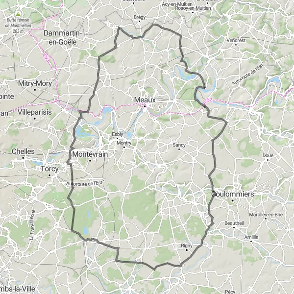 Miniature de la carte de l'inspiration cycliste "Randonnée à Douy-la-Ramée et Mouroux" dans la Ile-de-France, France. Générée par le planificateur d'itinéraire cycliste Tarmacs.app
