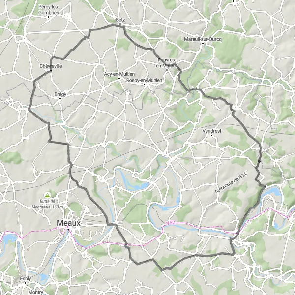 Map miniature of "Villers-Saint-Genest and Coulombs-en-Valois Cycling Route" cycling inspiration in Ile-de-France, France. Generated by Tarmacs.app cycling route planner