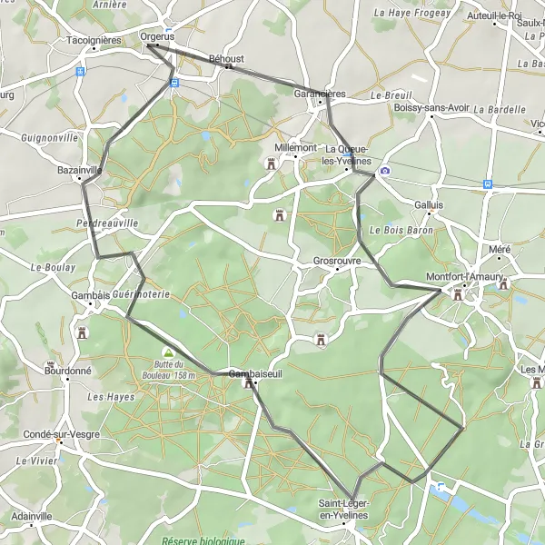 Miniature de la carte de l'inspiration cycliste "Escapade Versaillaise" dans la Ile-de-France, France. Générée par le planificateur d'itinéraire cycliste Tarmacs.app