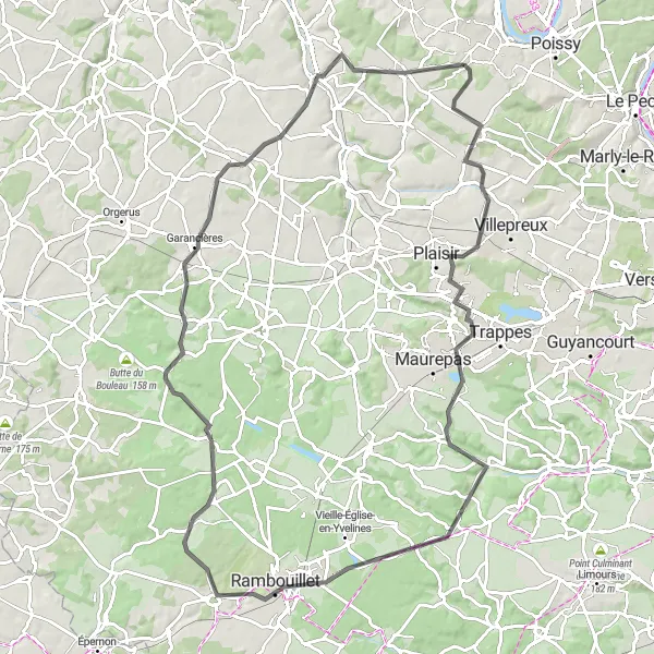 Map miniature of "The Majestic Rambouillet" cycling inspiration in Ile-de-France, France. Generated by Tarmacs.app cycling route planner