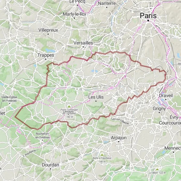 Map miniature of "Gravel Adventure through Orly" cycling inspiration in Ile-de-France, France. Generated by Tarmacs.app cycling route planner