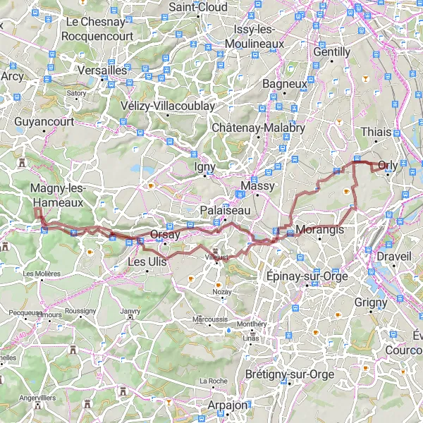 Map miniature of "Hidden Valleys" cycling inspiration in Ile-de-France, France. Generated by Tarmacs.app cycling route planner