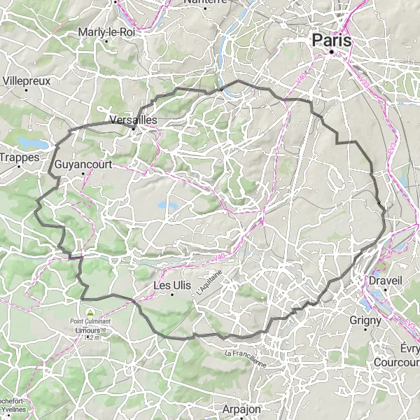 Map miniature of "Orly Gravel Ride" cycling inspiration in Ile-de-France, France. Generated by Tarmacs.app cycling route planner