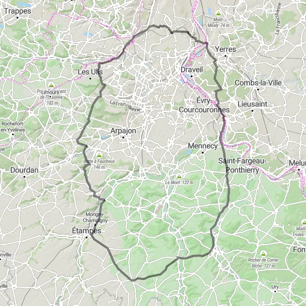 Map miniature of "Valley Delights" cycling inspiration in Ile-de-France, France. Generated by Tarmacs.app cycling route planner