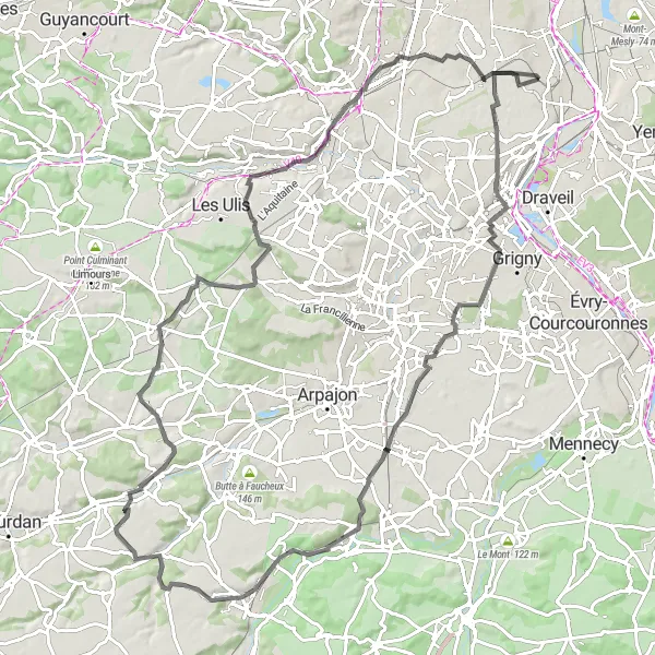 Map miniature of "Scenic Road Tour - Orly Circuit" cycling inspiration in Ile-de-France, France. Generated by Tarmacs.app cycling route planner
