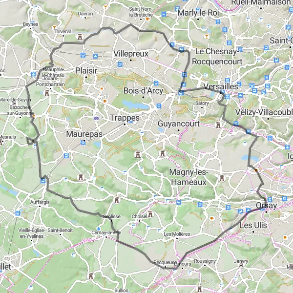 Map miniature of "Road Cycling Route - Viaduc des Fauvettes to Promotoire des Étangs de Saclay" cycling inspiration in Ile-de-France, France. Generated by Tarmacs.app cycling route planner