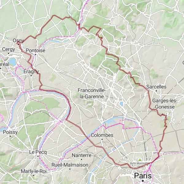 Map miniature of "Osny to Herblay-sur-Seine Gravel Cycling Route" cycling inspiration in Ile-de-France, France. Generated by Tarmacs.app cycling route planner