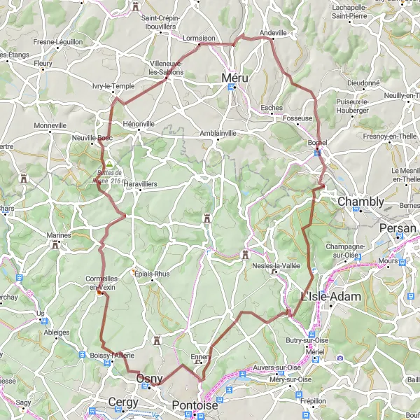 Map miniature of "Rosne's Discovery" cycling inspiration in Ile-de-France, France. Generated by Tarmacs.app cycling route planner