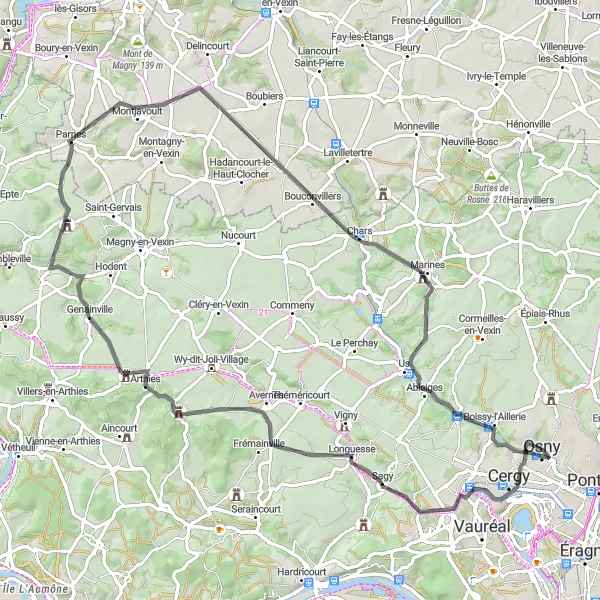 Map miniature of "Cergy Loop" cycling inspiration in Ile-de-France, France. Generated by Tarmacs.app cycling route planner