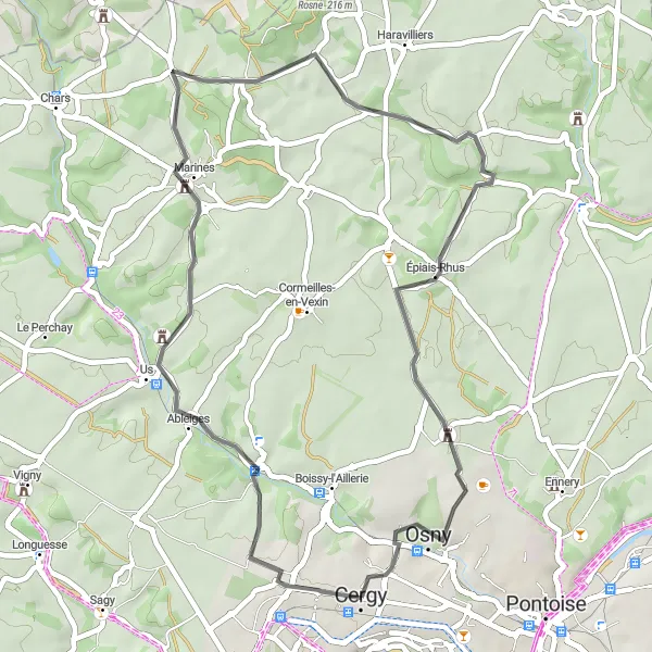 Map miniature of "Viosne's Beauty" cycling inspiration in Ile-de-France, France. Generated by Tarmacs.app cycling route planner