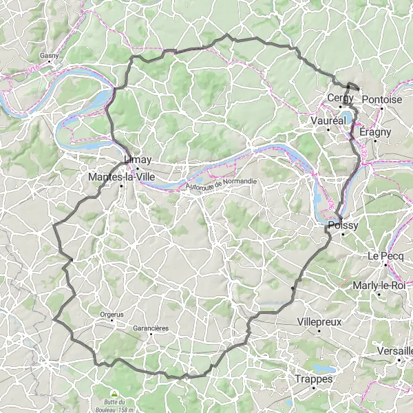 Map miniature of "The Osny to Boissy-l'Aillerie Loop" cycling inspiration in Ile-de-France, France. Generated by Tarmacs.app cycling route planner