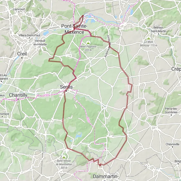 Miniature de la carte de l'inspiration cycliste "Circuit de Thiers-sur-Thève" dans la Ile-de-France, France. Générée par le planificateur d'itinéraire cycliste Tarmacs.app