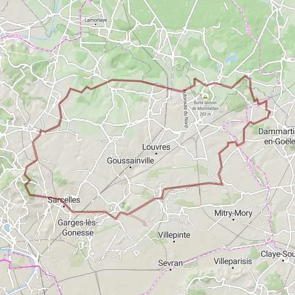 Map miniature of "Thrilling gravel expedition around Othis" cycling inspiration in Ile-de-France, France. Generated by Tarmacs.app cycling route planner