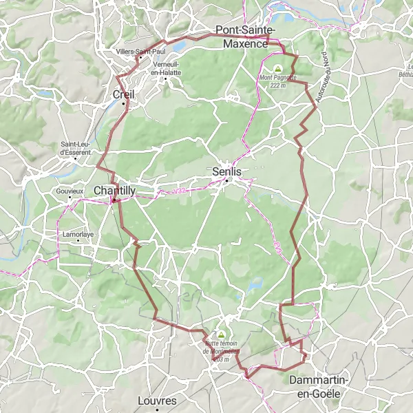 Map miniature of "Exploring the Chantilly Forest" cycling inspiration in Ile-de-France, France. Generated by Tarmacs.app cycling route planner
