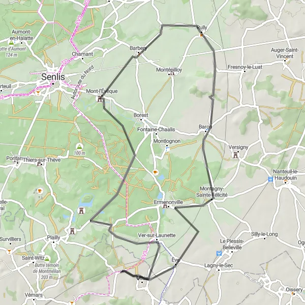 Map miniature of "Serene road journey through Othis" cycling inspiration in Ile-de-France, France. Generated by Tarmacs.app cycling route planner