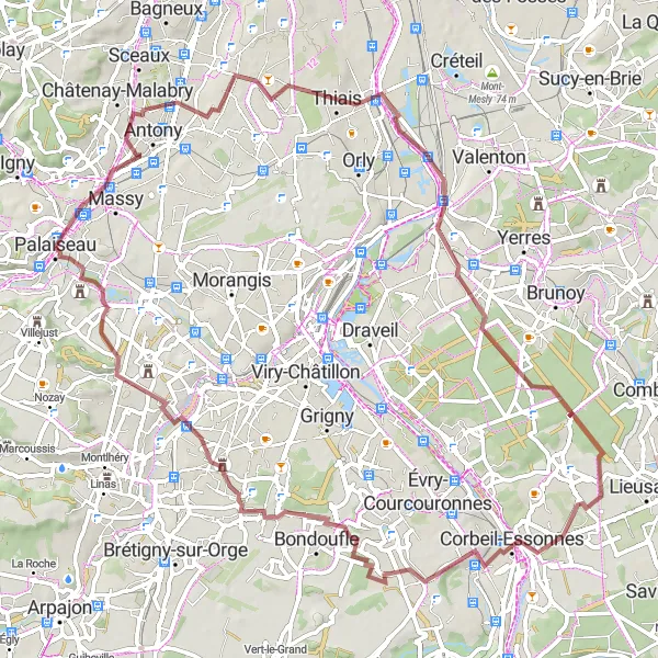 Miniature de la carte de l'inspiration cycliste "Parcours de la Vallée de l'Orge" dans la Ile-de-France, France. Générée par le planificateur d'itinéraire cycliste Tarmacs.app