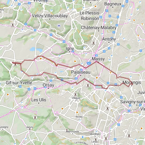 Map miniature of "Scenic Gravel Ride near Paray-Vieille-Poste" cycling inspiration in Ile-de-France, France. Generated by Tarmacs.app cycling route planner