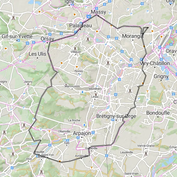 Map miniature of "Savigny Circuit" cycling inspiration in Ile-de-France, France. Generated by Tarmacs.app cycling route planner