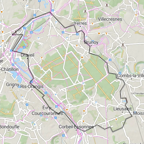 Map miniature of "Villeneuve-Saint-Georges Loop" cycling inspiration in Ile-de-France, France. Generated by Tarmacs.app cycling route planner