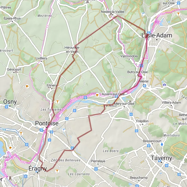 Miniature de la carte de l'inspiration cycliste "Escapade à Auvers-sur-Oise" dans la Ile-de-France, France. Générée par le planificateur d'itinéraire cycliste Tarmacs.app