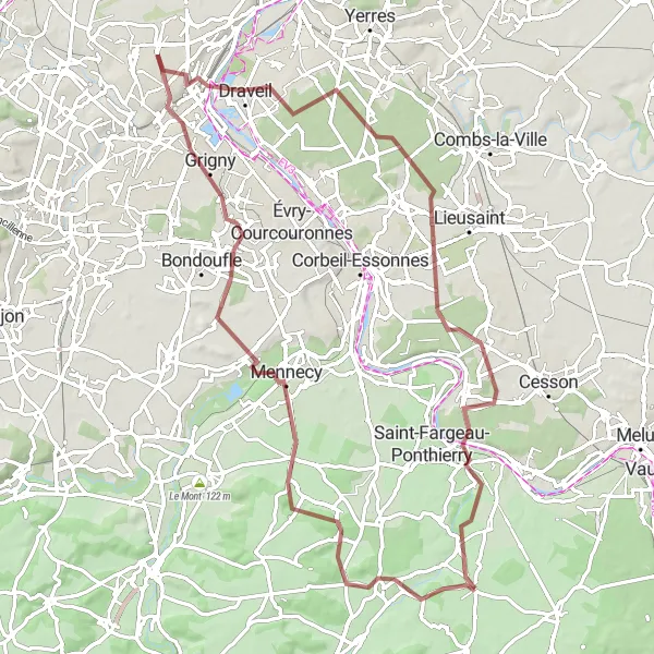 Map miniature of "Champcueil to Saint-Sauveur-sur-École Gravel Route" cycling inspiration in Ile-de-France, France. Generated by Tarmacs.app cycling route planner