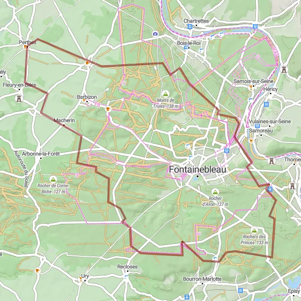 Map miniature of "Perthes Gravel Adventure" cycling inspiration in Ile-de-France, France. Generated by Tarmacs.app cycling route planner