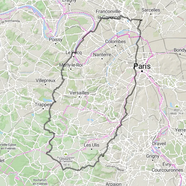 Map miniature of "The Grand Boucle" cycling inspiration in Ile-de-France, France. Generated by Tarmacs.app cycling route planner
