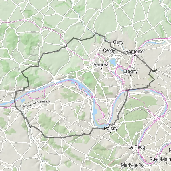 Map miniature of "Pierrelaye and Beyond Road Cycling" cycling inspiration in Ile-de-France, France. Generated by Tarmacs.app cycling route planner