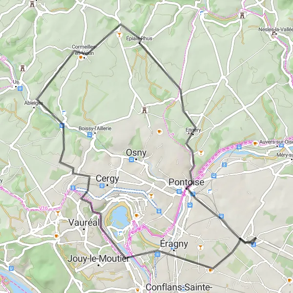 Miniature de la carte de l'inspiration cycliste "Tour d'Éragny à Pierrelaye" dans la Ile-de-France, France. Générée par le planificateur d'itinéraire cycliste Tarmacs.app