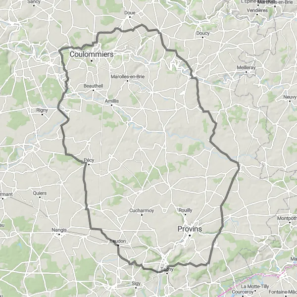 Miniature de la carte de l'inspiration cycliste "Aulnoy à Mauperthuis" dans la Ile-de-France, France. Générée par le planificateur d'itinéraire cycliste Tarmacs.app