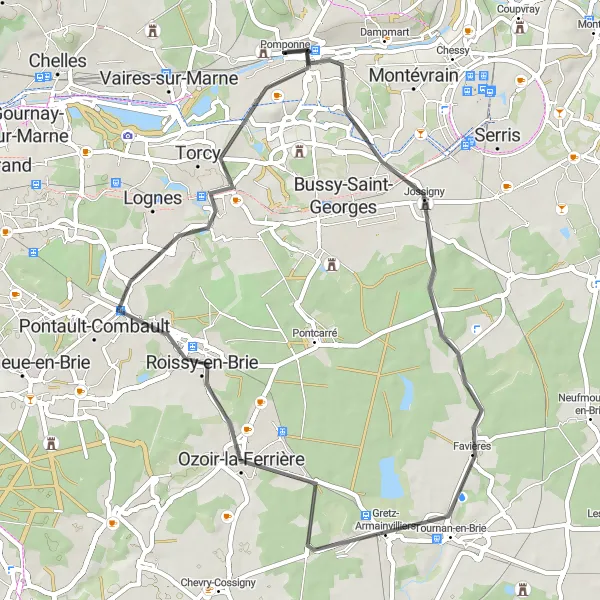 Map miniature of "The Marne River Loop" cycling inspiration in Ile-de-France, France. Generated by Tarmacs.app cycling route planner