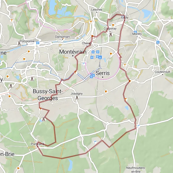 Map miniature of "Pontcarré - Montévrain - Bailly-Romainvilliers - Garde-manger - Abri de pêche Loop" cycling inspiration in Ile-de-France, France. Generated by Tarmacs.app cycling route planner