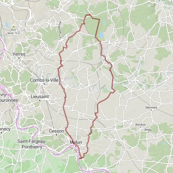 Map miniature of "The Charm of Gretz-Armainvilliers" cycling inspiration in Ile-de-France, France. Generated by Tarmacs.app cycling route planner