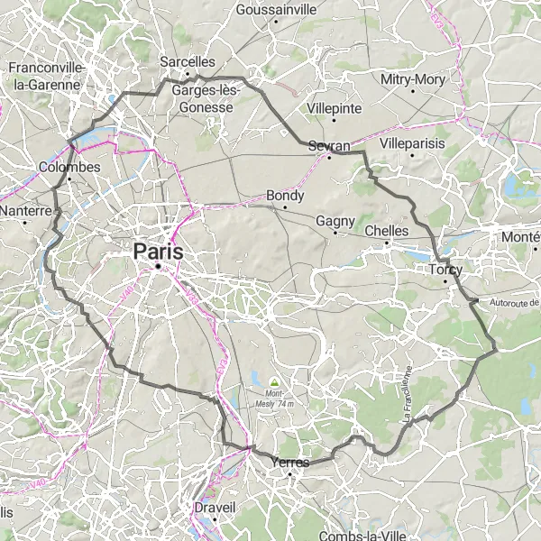 Map miniature of "Pontcarré to Vaires-sur-Marne Adventure" cycling inspiration in Ile-de-France, France. Generated by Tarmacs.app cycling route planner