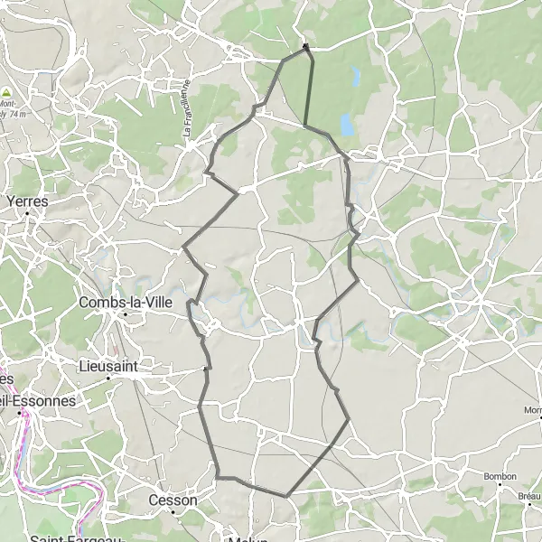 Map miniature of "Gretz-Armainvilliers Loop" cycling inspiration in Ile-de-France, France. Generated by Tarmacs.app cycling route planner