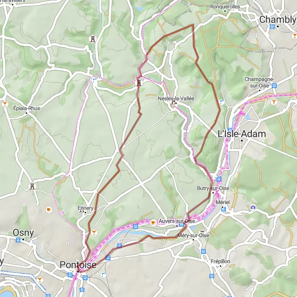 Map miniature of "Gravel adventure near Pontoise" cycling inspiration in Ile-de-France, France. Generated by Tarmacs.app cycling route planner